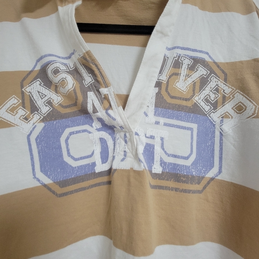Pilcro Rugby Oversized Tan Stripe Long Sleeve Shirt. - Picture 8 of 14
